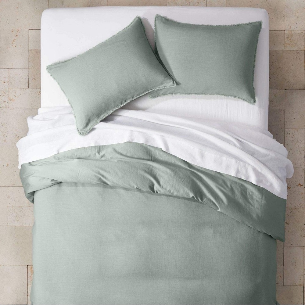 Casaluna Heavyweight Linen Blend Duvet Set, Green Sage